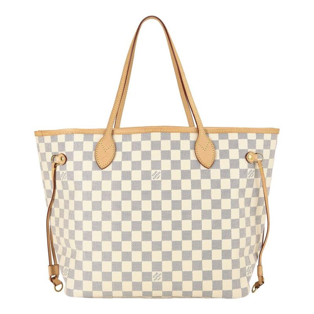 Louis Vuitton Cream Damier Azur Canvas & Vachetta Leather Neverfull Mm